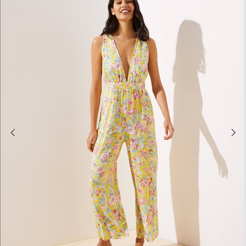 NWT - LOFT Beach Floral Double V Wide Leg Jumpsuit